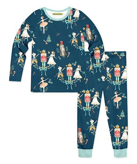 Millie Loves Lily Teal & Pale Blue Nutcracker Dance Long-Sleeve Pajama Set - Toddler & Kids | Zulily