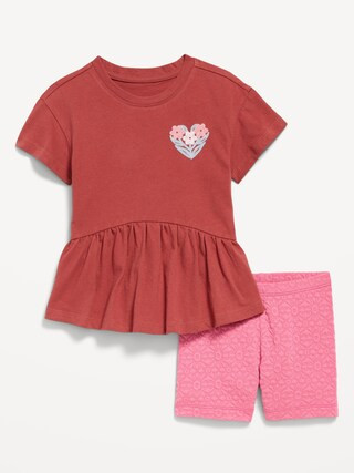Graphic Peplum T-Shirt and Biker Shorts Set for Toddler Girls | Old Navy (US)