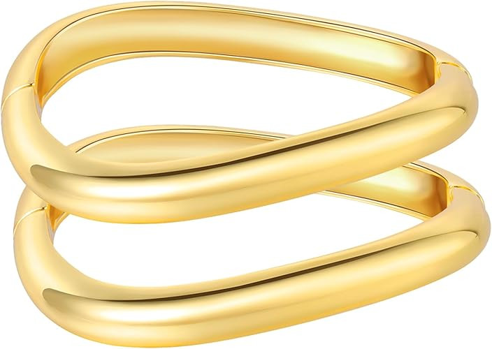 Valentines Day Gifts for Her, Gold Bangles Bracelets for Women Chunky Gold Cuff Bracelet Set 2PCS... | Amazon (US)