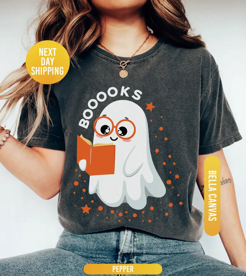 Booooks Shirt, Ghost Books, Halloween Teacher T-shirt, Halloween Reading Shirt, Librarian Shirt, ... | Etsy (US)