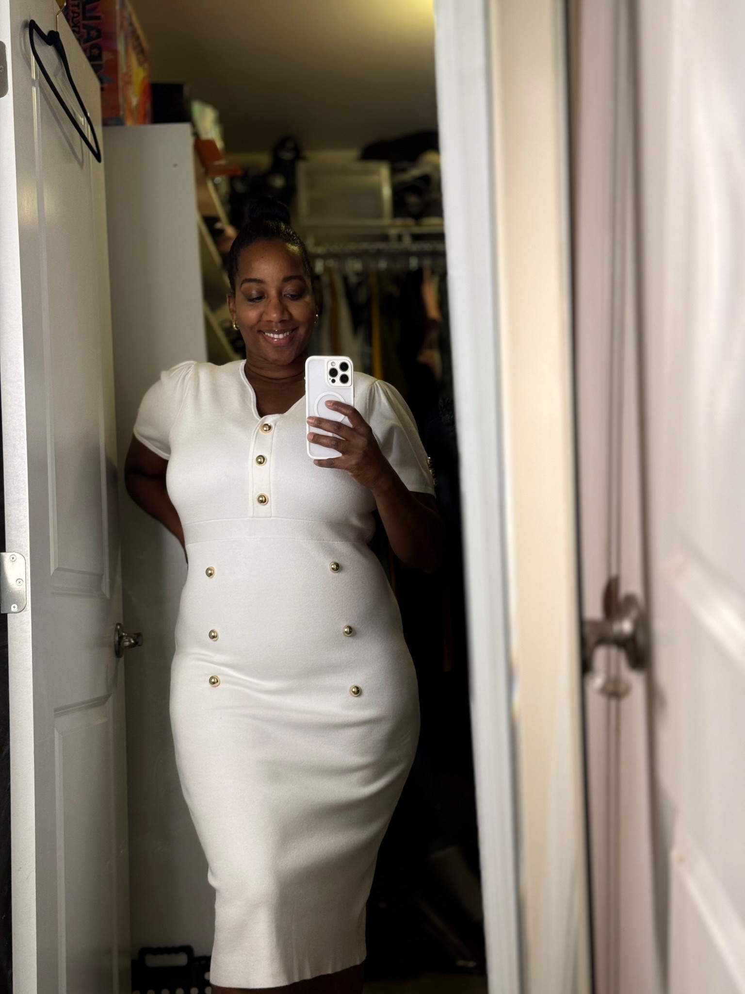 I found my next closing outfit thanks to Ashro. They sent me this gorgeous dress and I can’t wait to wear it to my next closing. 

There’s just something about a tailored white dress that says confident, polished, and ready to get keys in my client’s hands. The gold button details elevate it and the fit is so flattering without being over the top.

This is the kind of outfit that walks into the closing table and means business.
I’m a size 16 Jeans and i’m wearing an XL

#LTKOver40 #LTKgrwm #LTKPlusSize