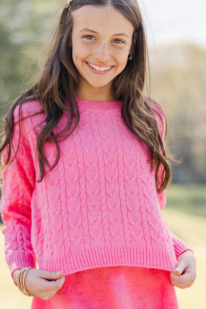 Girls: The Kelcie Pink Cable Knit Crop Sweater | The Mint Julep Boutique
