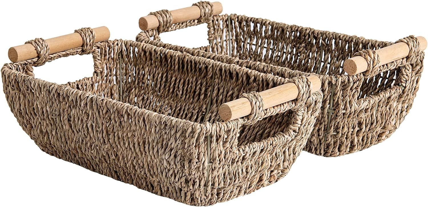 StorageWorks Small Baskets for Bathroom, Seagrass Woven Basket with Wooden Handles for Gifts, 2-P... | Amazon (US)