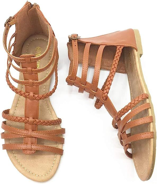 MUDAN Womens Buckle Zip Thong Gladiator Sandal | Amazon (US)