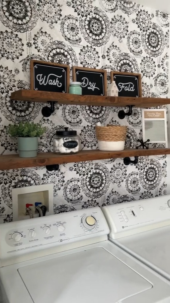 Farmhouse laundry room peel and stick wallpaper // laundry room decor / wallpaper / peel and stick wallpaper / amazon home decor / amazon laundry room / amazon farmhouse decor 

#LTKFind #LTKunder50 #LTKhome