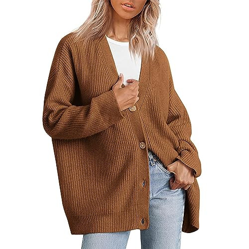 Open Front Cardigans for Women V Neck Sweater Long Sleeve Casual Outwear Tops Fashion Solid Color Button Coats | Amazon (US)