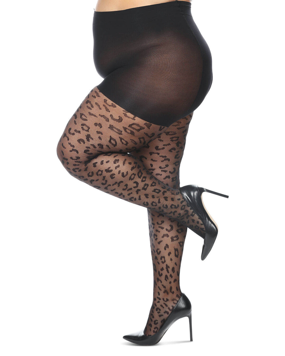 Memoi Leopard Sheer Control Top Tights | Eloquii