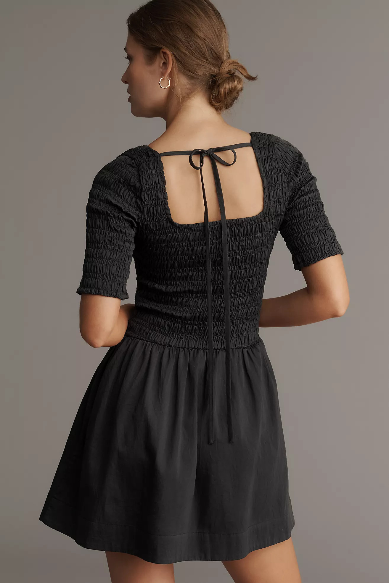 Damson Madder Straight-Neck Smocked Mini Dress | Anthropologie (US)