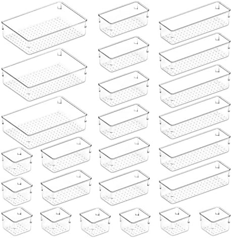Lifewit 25 PCS Drawer Organizer Set Clear Plastic Desk Drawer Dividers Trays Dresser Storage Bins Se | Amazon (US)