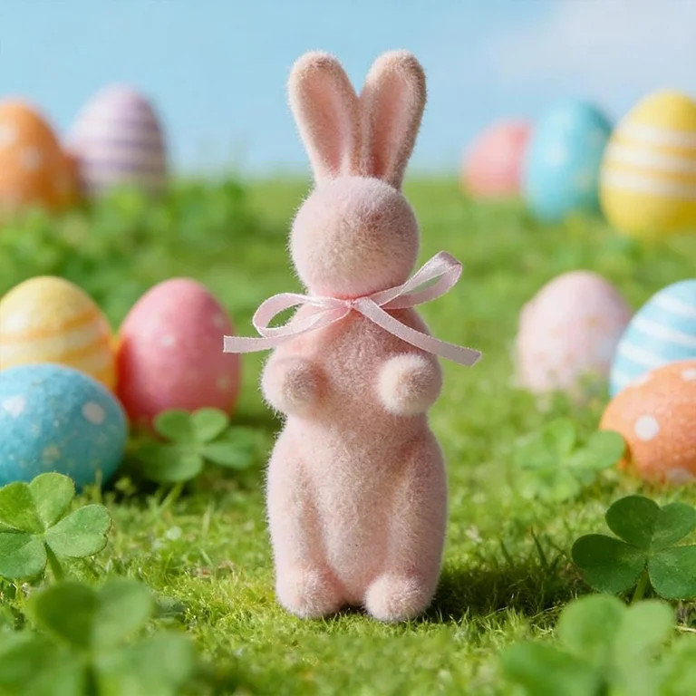 Flocked Easter Bunny Decoration | Bow-Tie Rabbit Decoration, Artificial Flock-Covered Ornament fo... | Walmart (US)