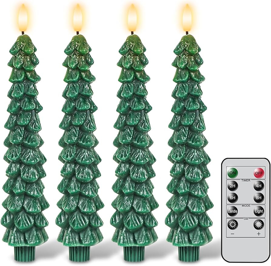 GenSwin Christmas Tree Flameless Taper Candles with Remote Timer, Christmas LED Taper Candles wit... | Amazon (US)