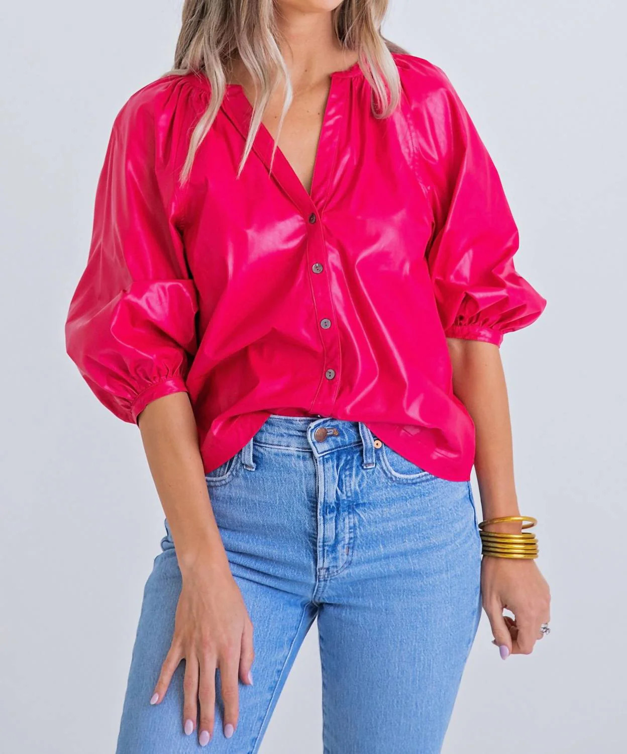 Cranberry Pleather Button Top In Pink | Shop Simon