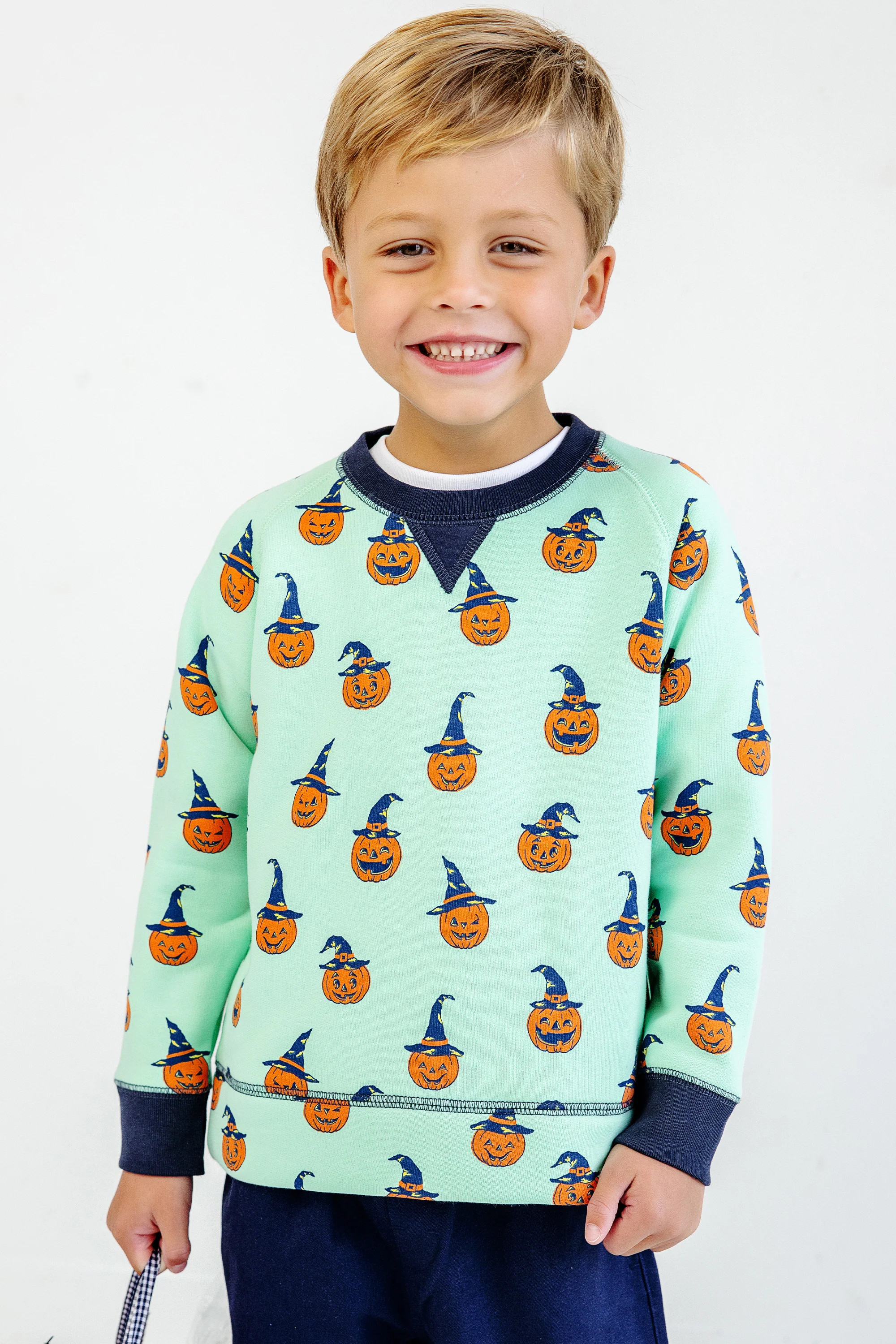 Cassidy Comfy Crewneck (Unisex) - Olde Jolly Jack O' Lantern with Nantucket Navy | The Beaufort Bonnet Company