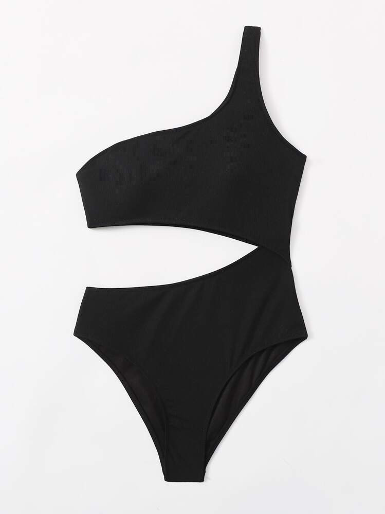 Swim Basics Summer Beach Cut Out One Shoulder One Piece Swimsuit | SHEIN