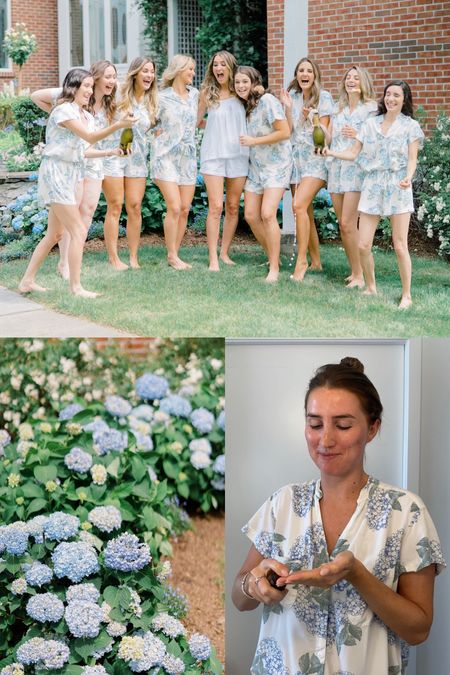 My hydrangea pajamas! I still wear them from our wedding day - I gifted my bridesmaids each a pair for getting ready photos. Can be purchased individually.

Exact ones aren’t showing on Etsy - linking similar styles!

All skincare products are linked on my blog!