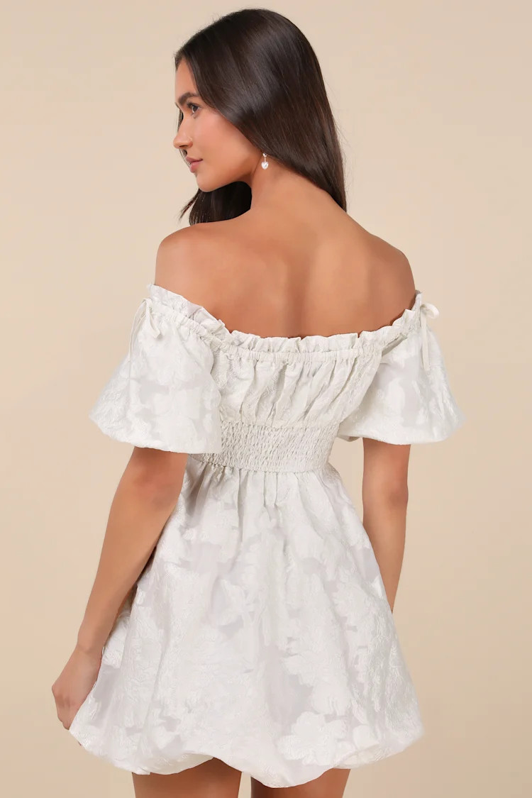 Adorable Crush Ivory Jacquard Off-the-Shoulder Mini Dress | Lulus