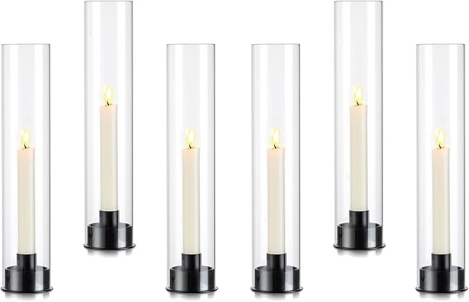 Hewory Glass Hurricane Candle Holder: 6Pcs Hurricane Taper Candle Holders Black Candlestick Holde... | Amazon (US)