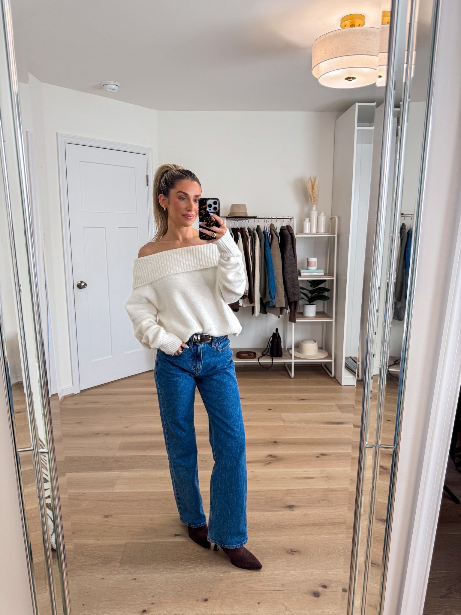 Elevated casual outfit for winter 
+ sweater: xs 
+ belt: xs 
+ 90s relaxed jeans: 24 short 
+ boots: true to size 

#LTKFindsUnder100 #LTKootd #LTKHoliday