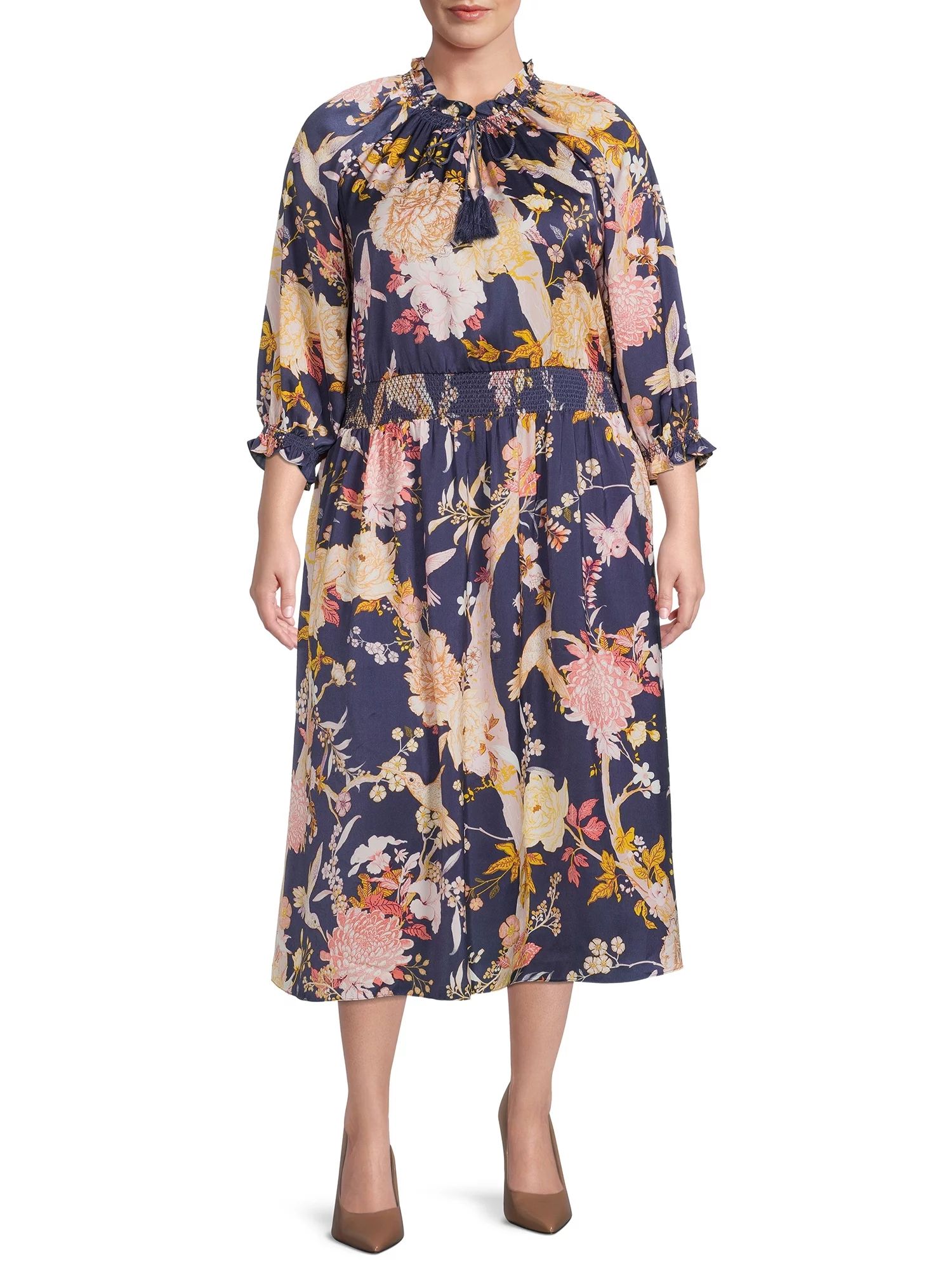 Terra & Sky Women's Plus Size Peasant Midi Dress | Walmart (US)
