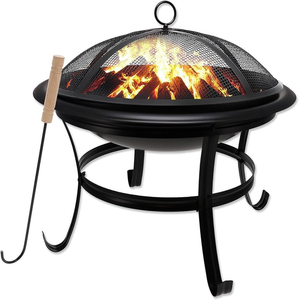Gas One 22 in Outdoor– Wood Burning Fire Pit with Mesh Lid and Fire Picker – Durable Alloy St... | Amazon (US)