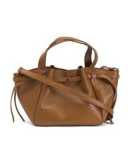 Made In Italy Leather Leather Triple Compartment Satchel With Top Strings | TJ Maxx