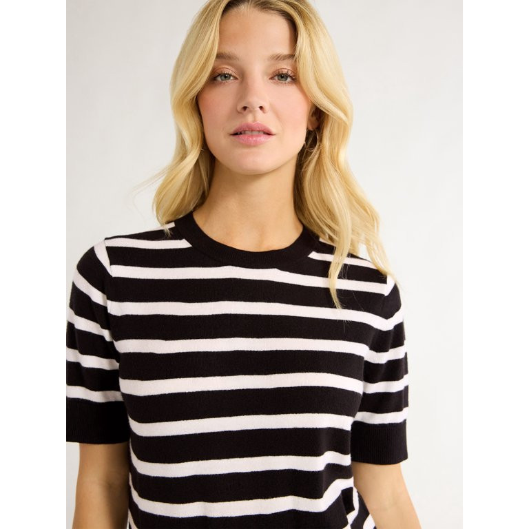 Free Assembly Women’s Cozy Yarn Shrunken Sweater Tee with Short Sleeves, Sizes XS-XXXL - Walmar... | Walmart (US)