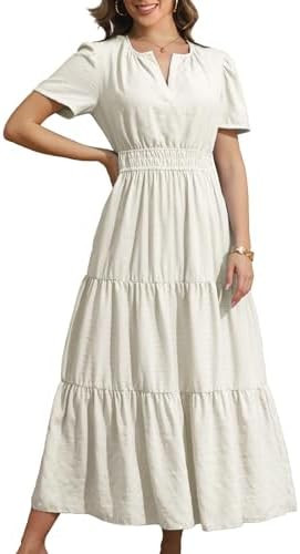 Rainday Womens Casual Maxi Dresses Fashion Holiday Short Sleeved Elastic Waist Beach Boho Dress w... | Amazon (US)