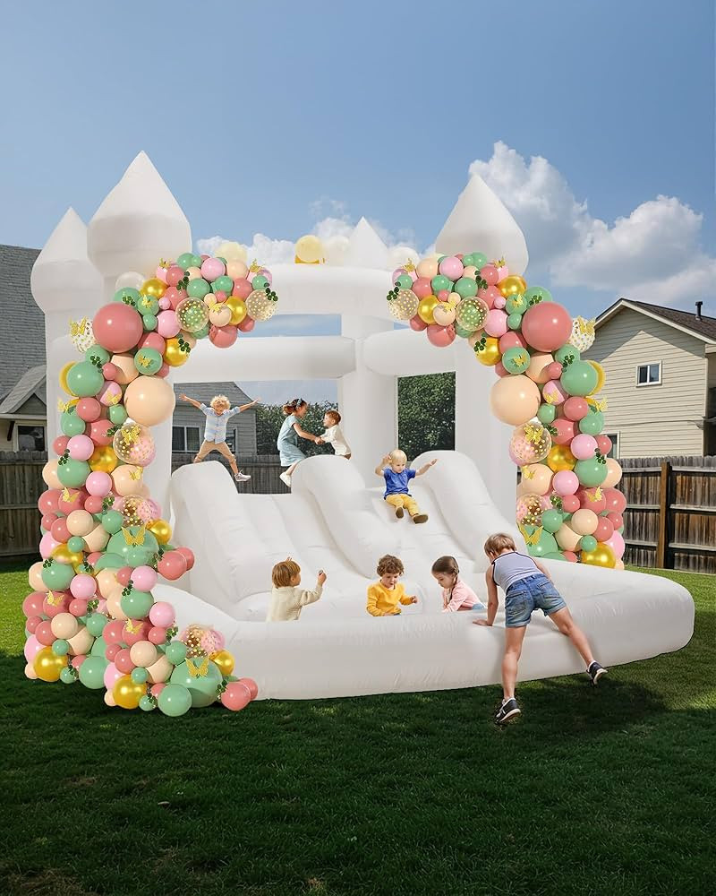 Inflatable White Bounce House Jumping Castle with 480W Air Blower, 13x8x8FT Large Indoor Outdoor ... | Amazon (US)