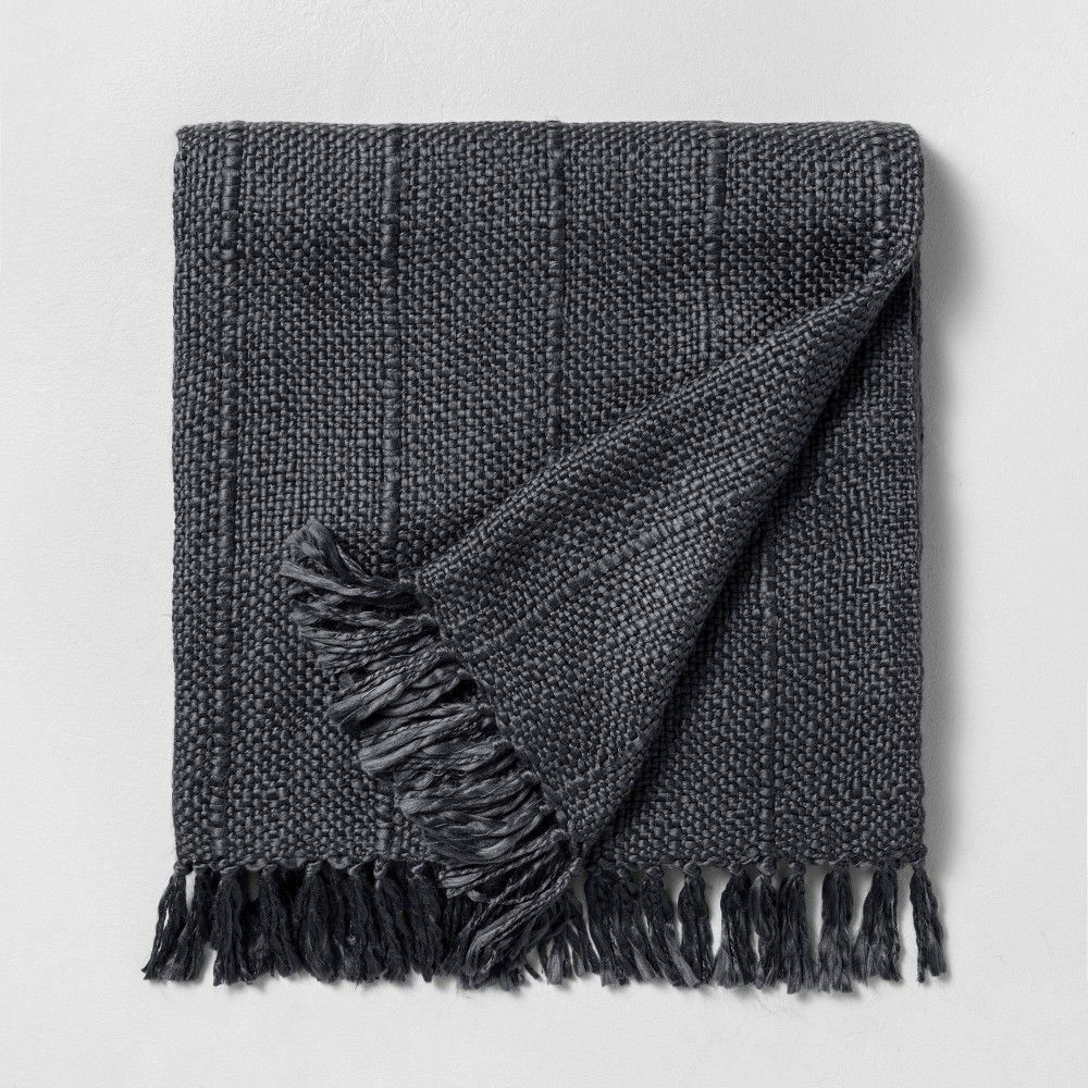 Chunky Stripe Fringe Throw Blanket Railroad Gray - Hearth & Hand with Magnolia | Target