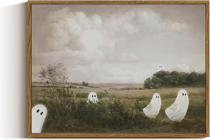 VIYYIEA Framed Canvas Art Prints,12x16Inch, Funny Halloween Decor, Vintage Landscape Ghost Decor ... | Amazon (US)