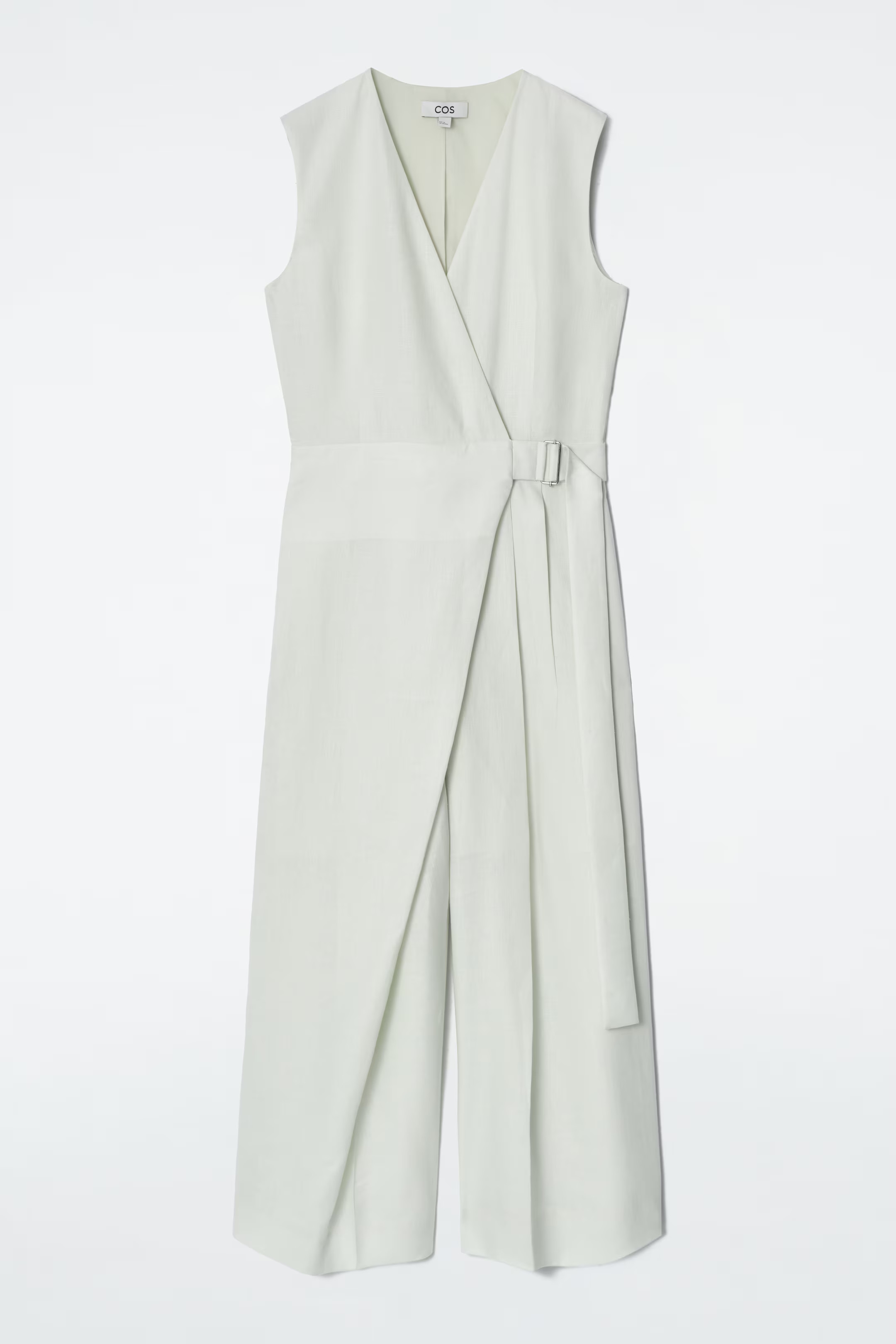 WRAP-FRONT LINEN JUMPSUIT - LIGHT GREEN | COS UK