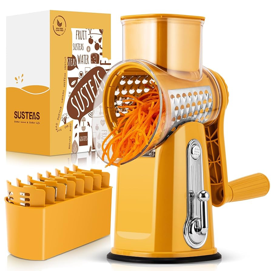 SUSTEAS Rotary Cheese Grater with Handle - Vegetable Shredder with 5 Well-designed Blades & Stron... | Amazon (US)