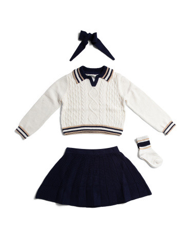 Girls 2pc Long Sleeve Johnny Collar Sweater And Skirt Set | TJ Maxx