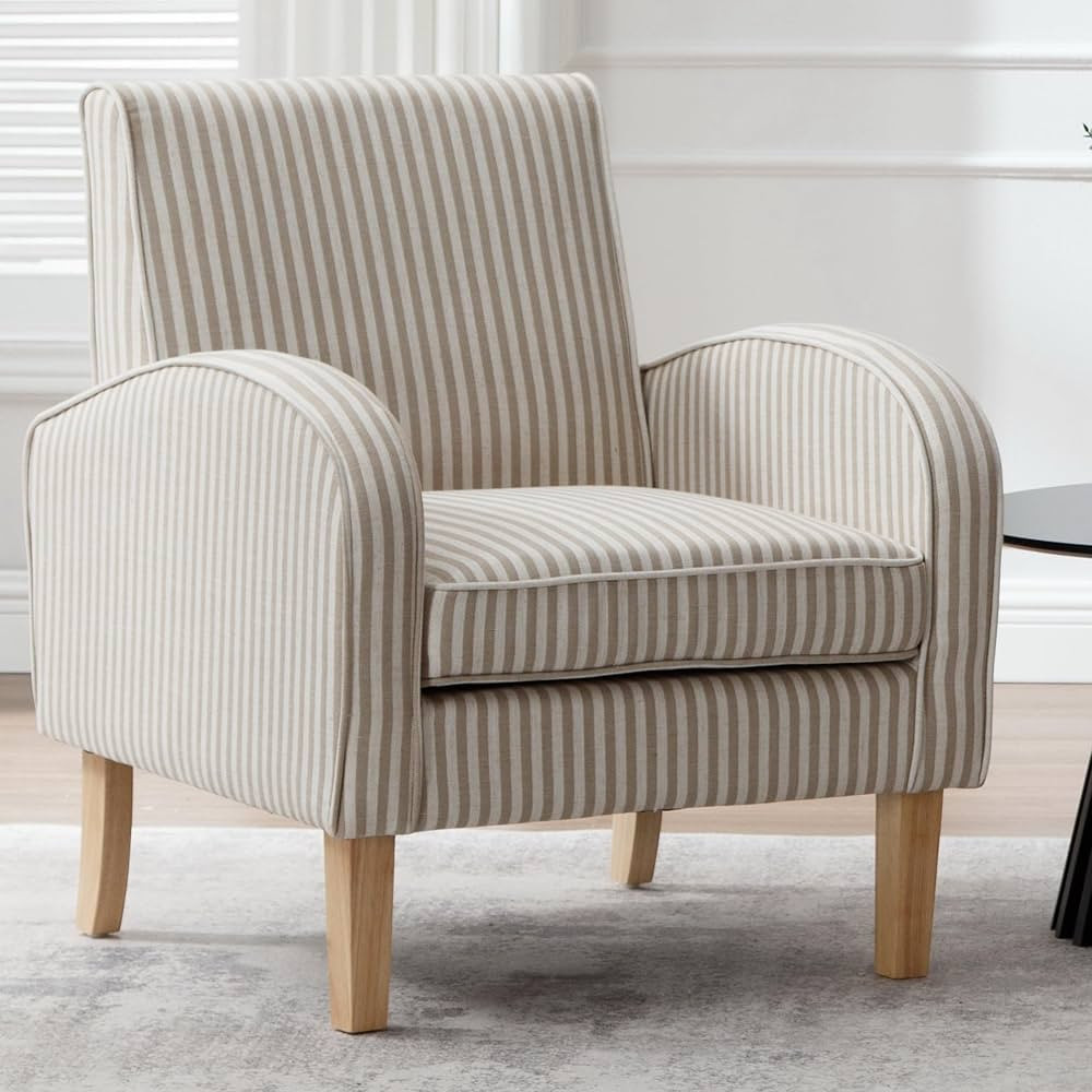 Modern Upholstered Accent Chair Armchair, Striped Accent Reading Chair Fabric Reading Living Room... | Amazon (US)