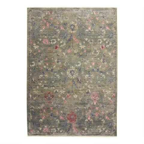 Nora Sage Green And Blue Persian Style Floral Area Rug | World Market