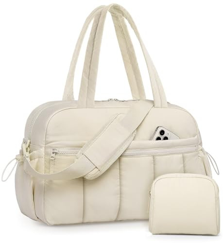Gym Bag Women Duffle Bag - Travel Bag with Wet Pocket Carry on Weekender Bags for Women Water Resistant Travel Tote Bag Duffel Bag for Workout Sports Hospital Beige | Amazon (US)