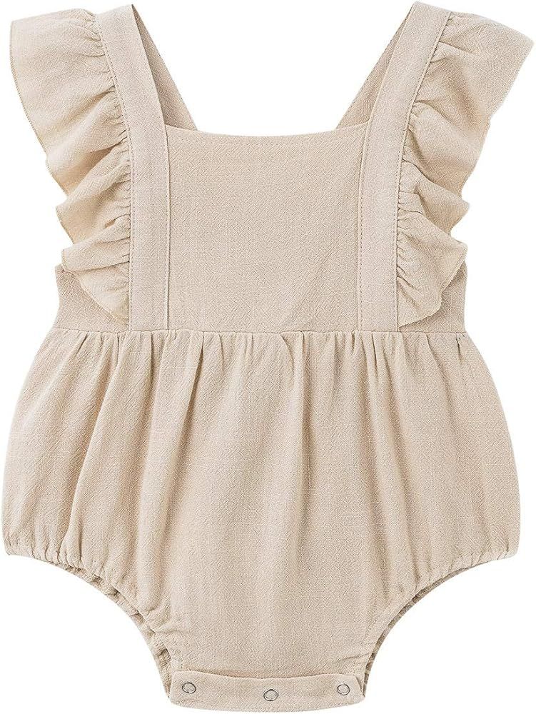 Simplee kids Baby Onesies Unisex Cotton Linen Handmade Romper Jumpsuit Solid Color Long Sleeve Jumps | Amazon (US)