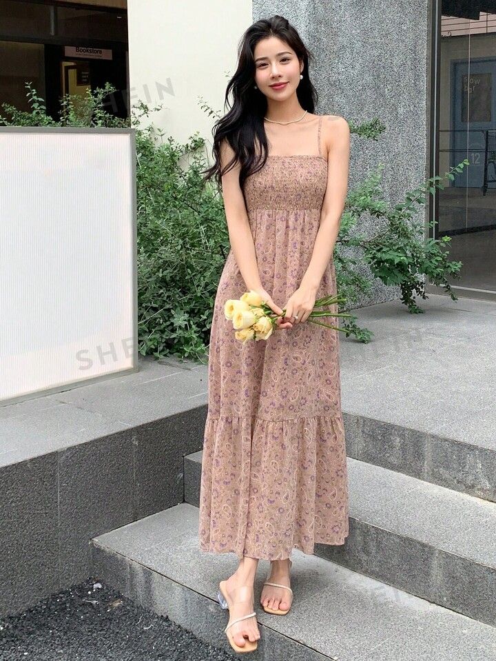 DAZY Ditsy Floral Print Ruffle Hem Cami Dress | SHEIN