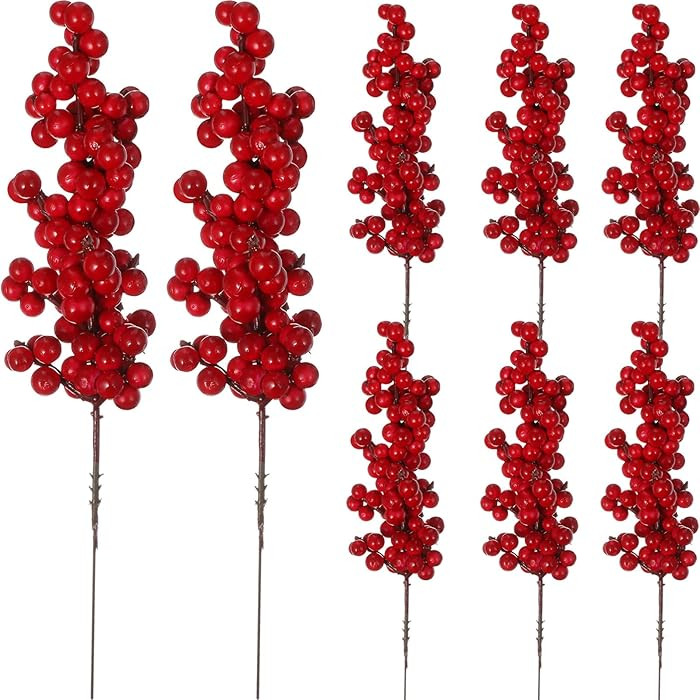 Sewroro 8pcs Artificial Red Berry Stems,Christmas Berries Picks for Holiday Garland, Faux Cranber... | Amazon (US)