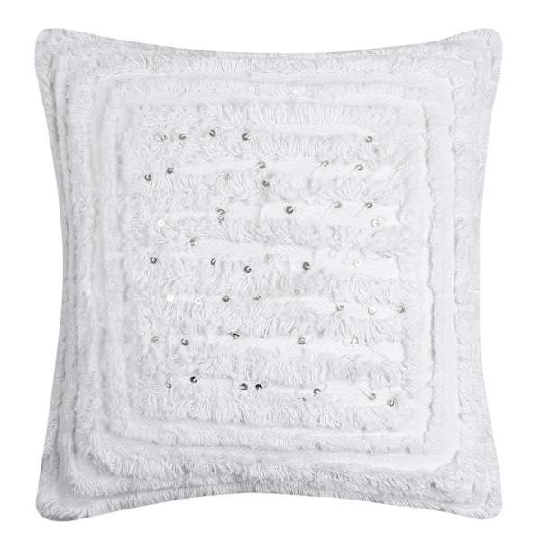White Tufted Throw Pillow With Sequins, 18", Cotton, sold by At Home | At Home