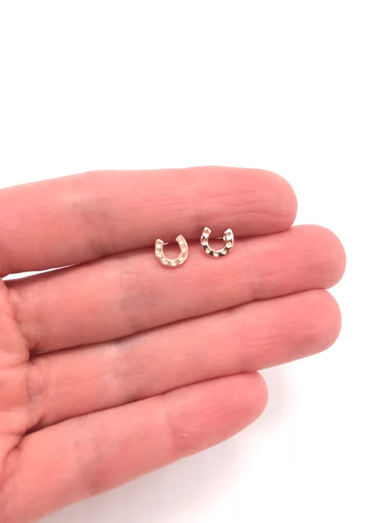 14k Rose Gold Tiny Horseshoe Stud Earrings Equestrian Jewelry Horse Jewelry Horse Lover Gift Dres... | Etsy (US)