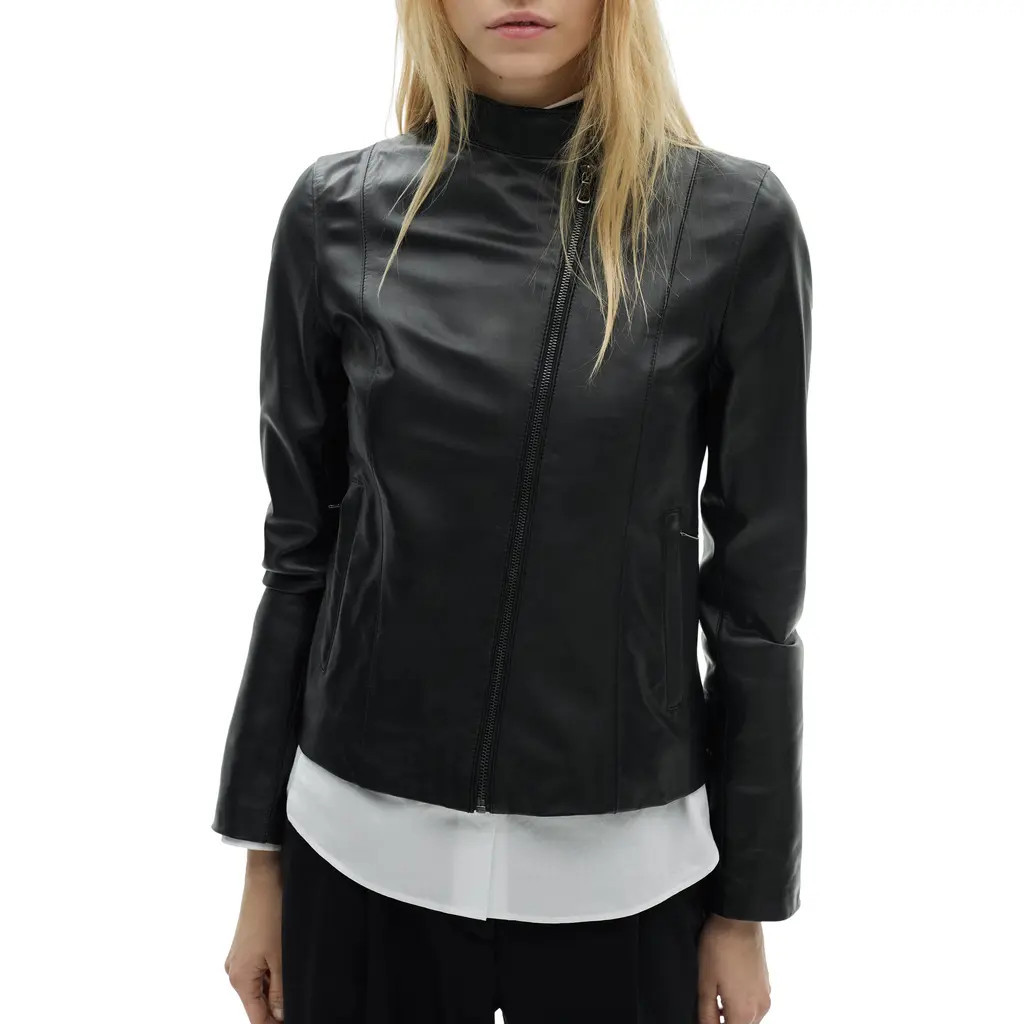 MANGO Leather Moto Jacket in Black at Nordstrom, Size Large | Nordstrom