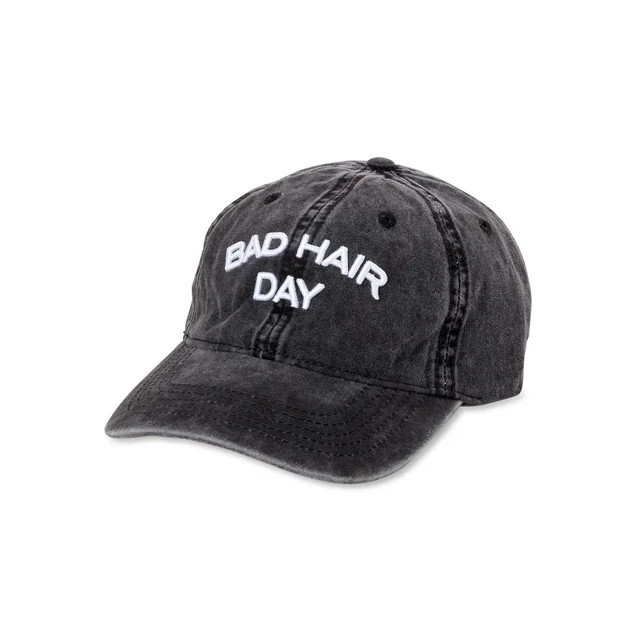Time and Tru Women's Washed Cotton Twill Embroidered Bad Hair Day Baseball Hat Black Soot | Walmart (US)