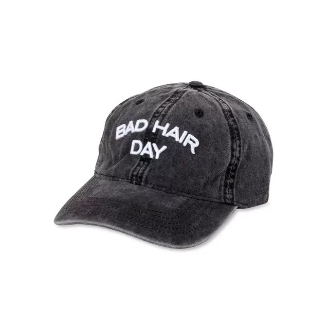 Time and Tru Women's Washed Cotton Twill Embroidered Bad Hair Day Baseball Hat Black Soot - Walma... | Walmart (US)