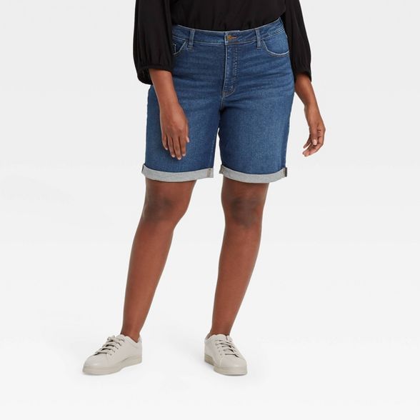Women's Plus Size Roll Cuff Bermuda Jean Shorts - Ava & Viv™ Dark Wash | Target