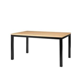 Donnelly Black Metal Rectangular Dining Table for 6 with Natural Finish Top (60 in. L x 30 in. H) | The Home Depot