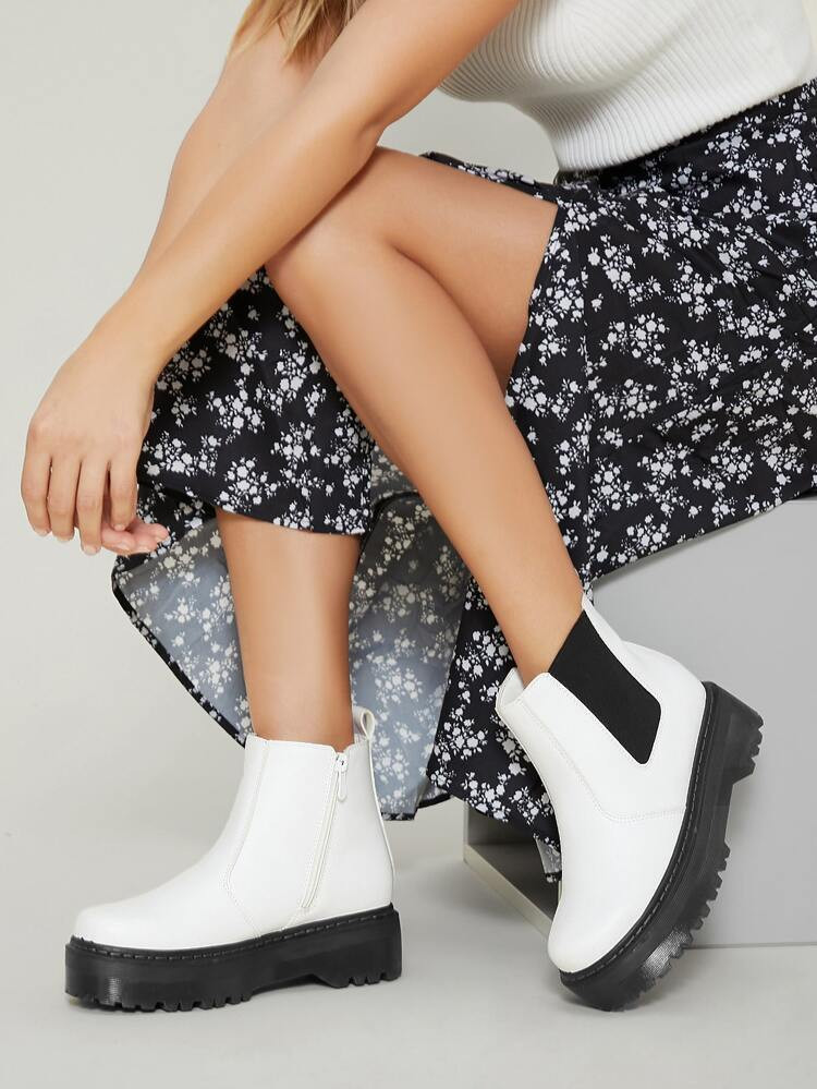 Vegan Leather Lug Sole Chelsea Booties | SHEIN