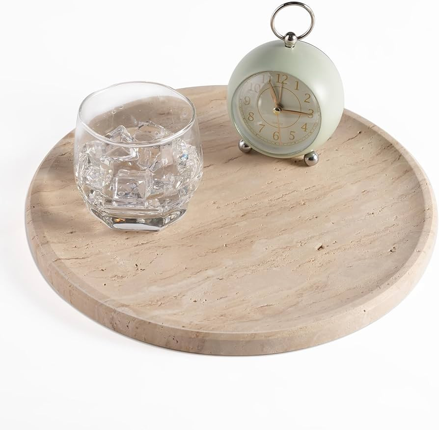 Travertine Tray, 11.8"x0.8" Round Serving Tray for Kitchen and Coffee Table, Bathroom Tray for Co... | Amazon (US)