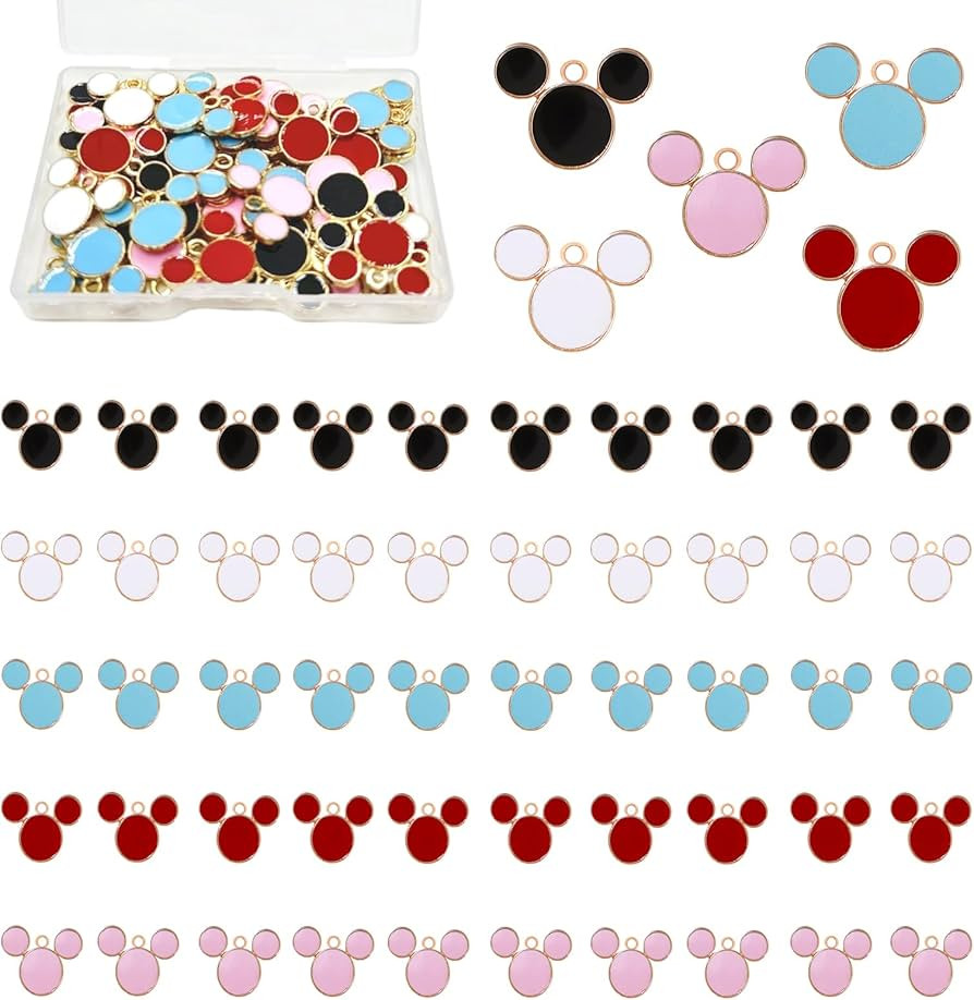 50 Pcs Mouse Charms, Mouse Head Pendant Key Ring Colorful Mouse Charm Beads for Bracelet Jewelry ... | Amazon (US)