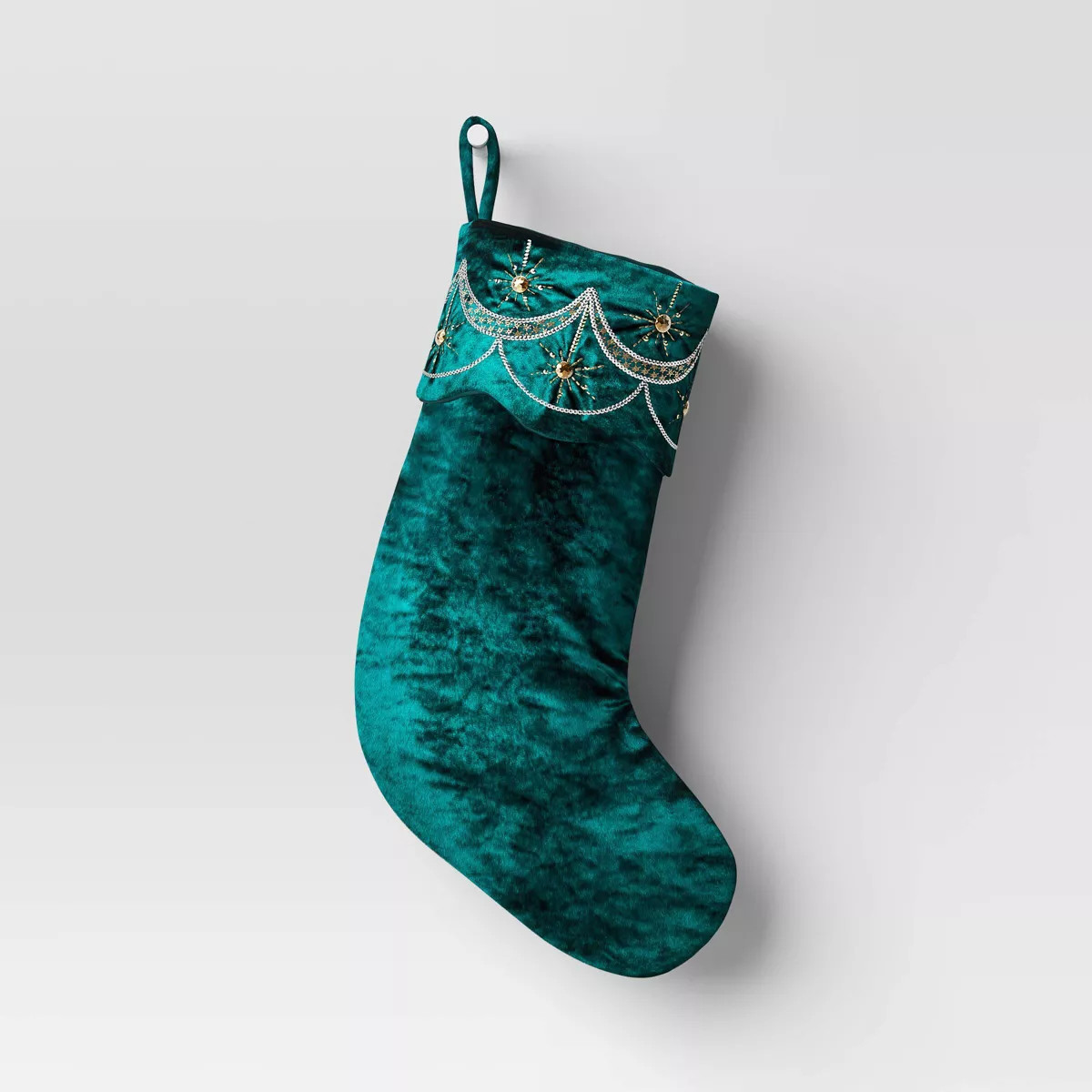 21" Christmas Art Deco Embellished Soft Velvet Stocking Green - Wondershop™ | Target